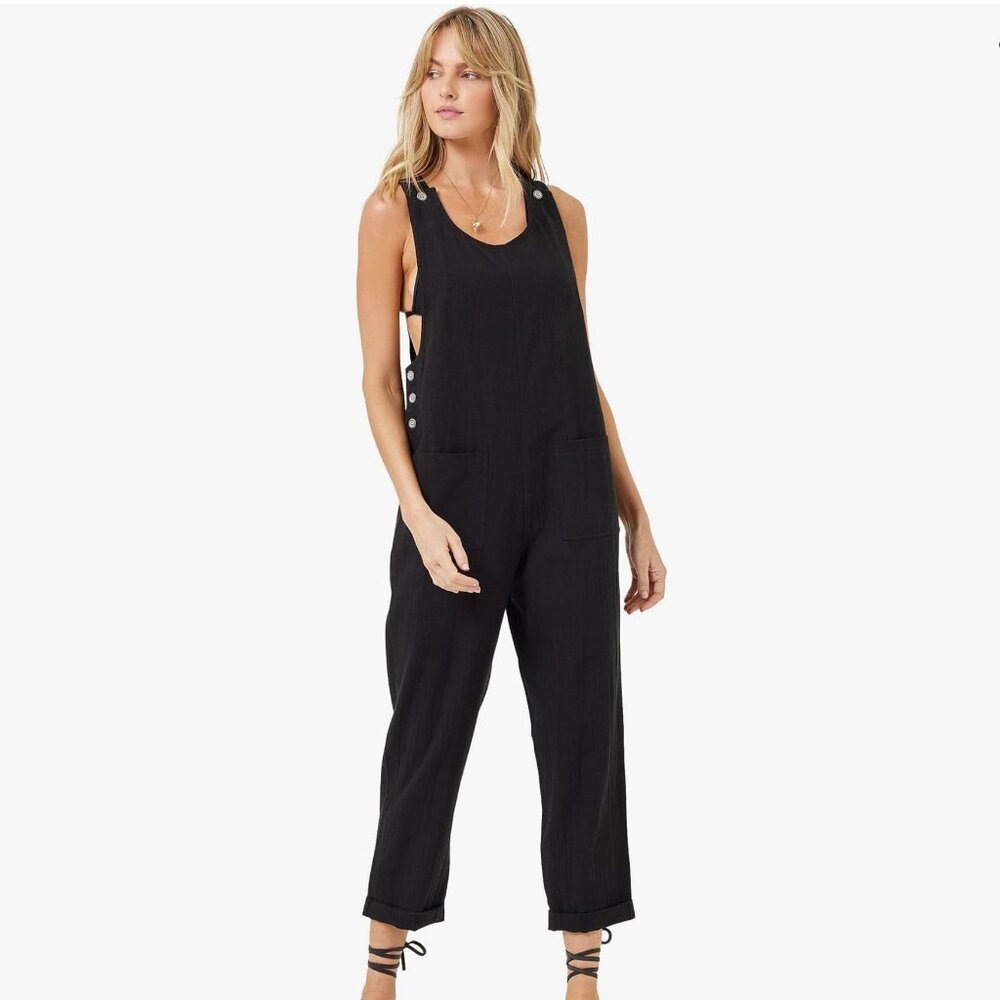 l*space Black Sleeveless Linen Blend Jumpsuit
